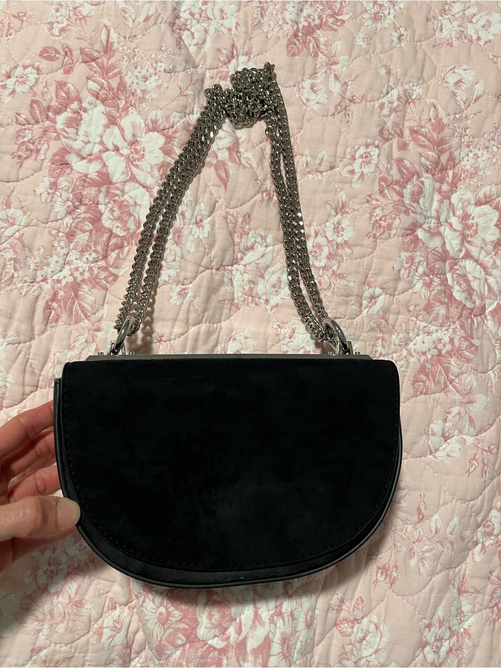 Black Suede Chain Shoulder Bag - Classic Women's Bag